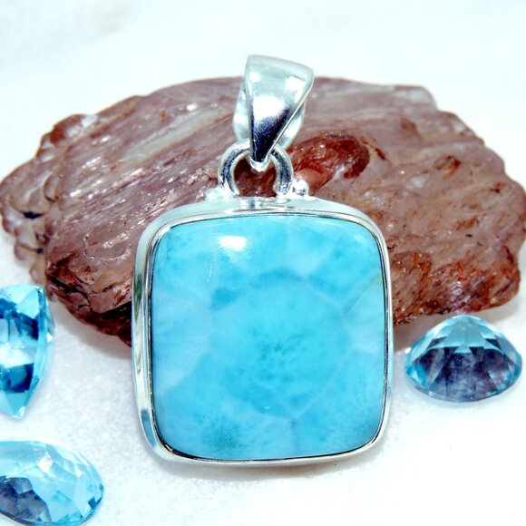 Larimar Gemstone Pendant, 925 Sterling Silver,  Handmade Design Pendant - Picture 1 of 4